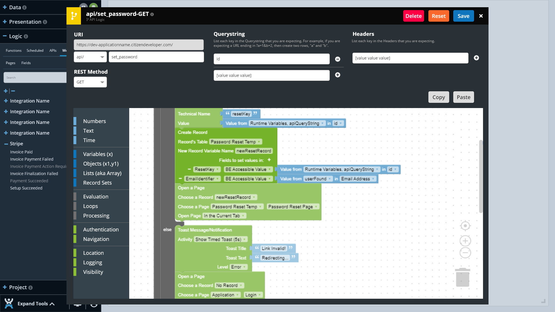 Screenshot of how to add a new API without code using the CitizenDeveloper platform tools