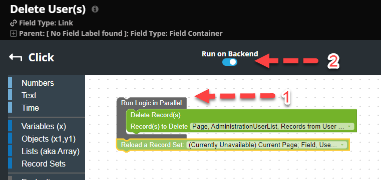 screenshot of choosing which logic to run on the backend and run in parallel using no code citizendeveloper