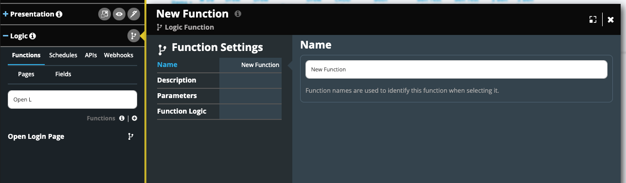 Add functions straight from the Logic Functions Dashboard.