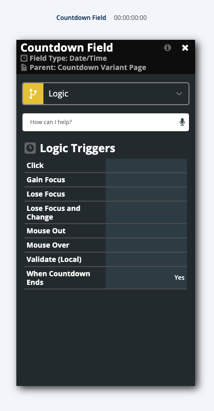 Example of the new Count Down field variant and logic triggers.